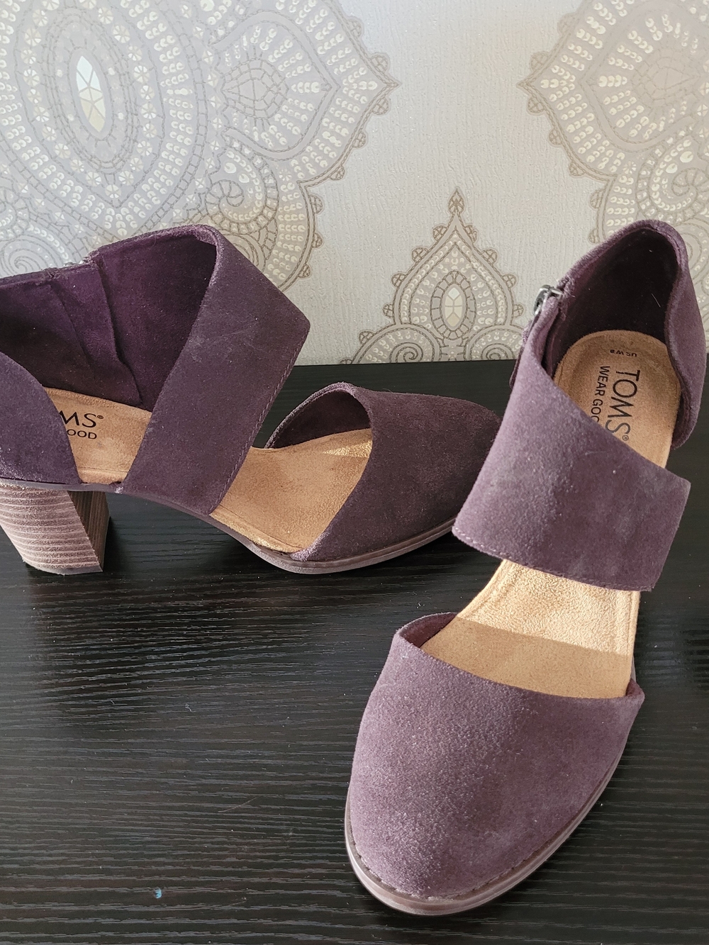 TOMS Suede Block Heel Sandals in Plum Purple